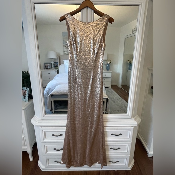 Slink and Wink Matte Rose Gold Sequin Maxi Dress - Lulus Size Small - Picture 6 of 12